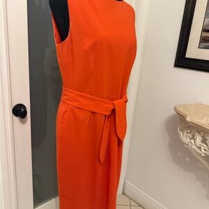 Ann Taylor Orange Sheath Dress Sleeveless Crew Neck Midi